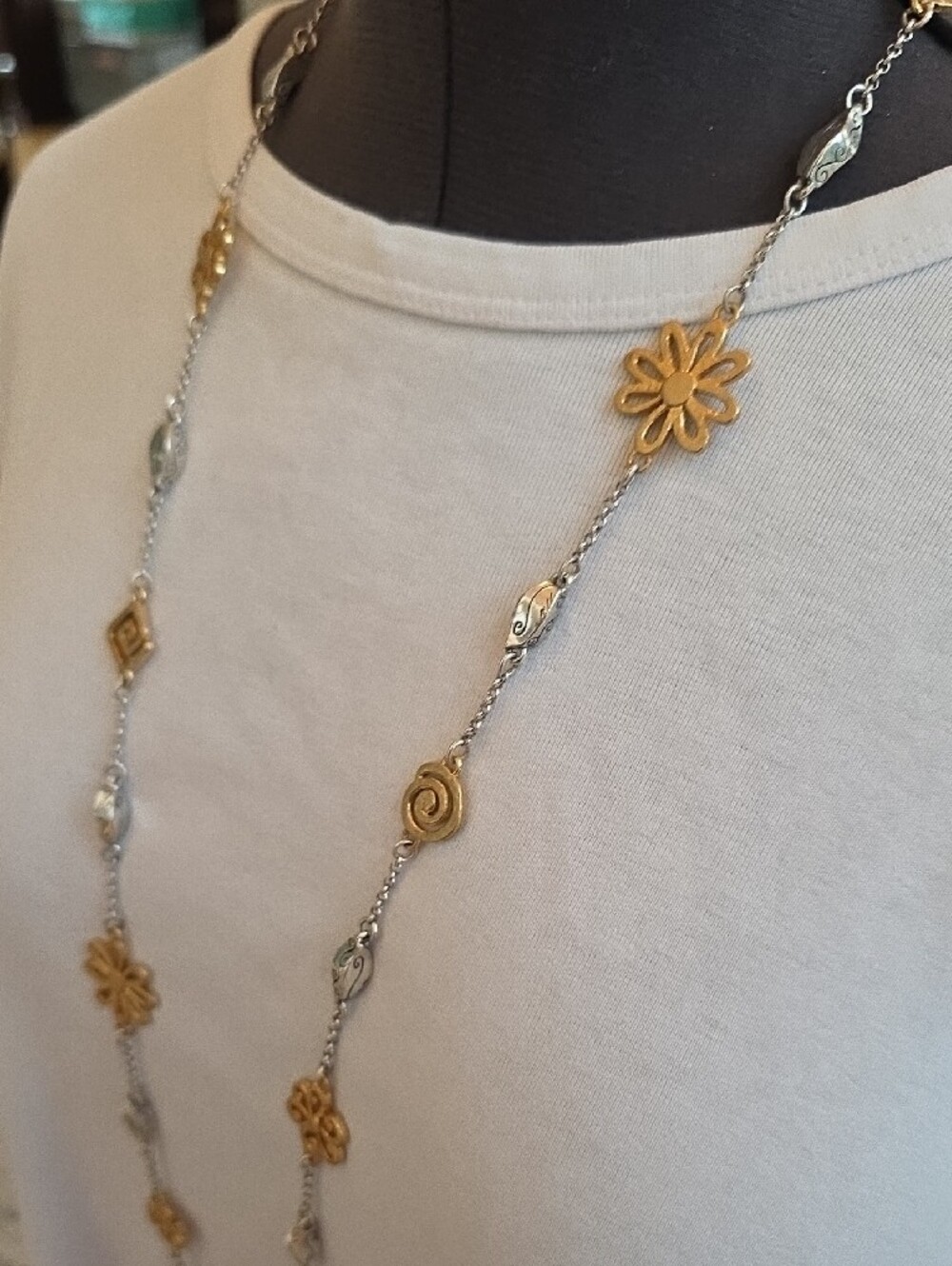 Brighton Retired Flower & Vertigo Mixed Metals Station Necklace - Picture 3 of 4